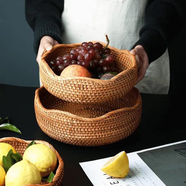 Bandeja Em Vime Redonda Decorativa Rattan - ForhouseS