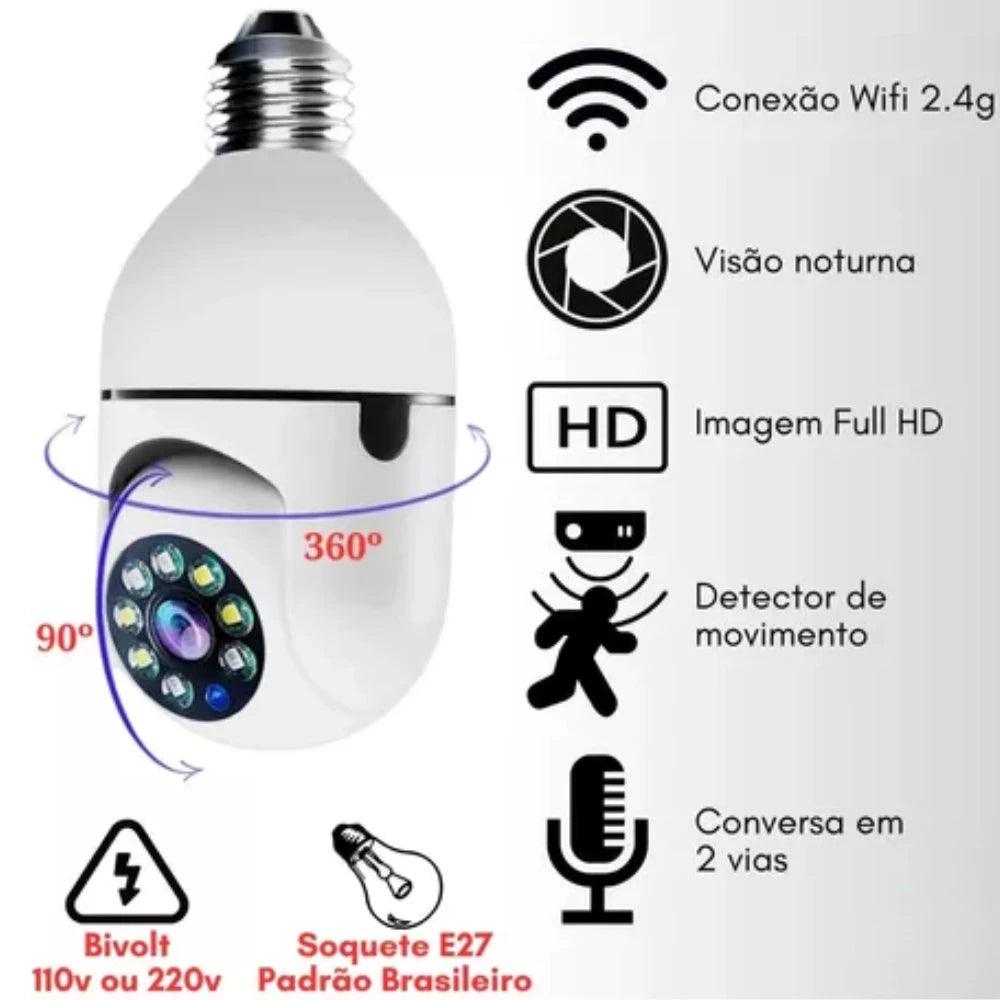 Câmera Lâmpada Smart Wi-Fi Full HD Visão Noturna - ForhouseS