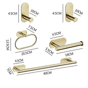 Conjunto Acessórios Para Banheiro Roma 4 Peças Alto Adesivas Aço Inoxidável Escovado Dourado - ForhouseS