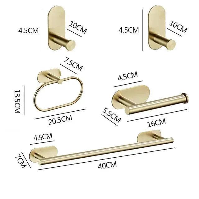 Conjunto Acessórios Para Banheiro Roma 4 Peças Alto Adesivas Aço Inoxidável Escovado Dourado - ForhouseS