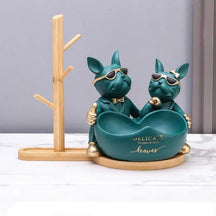 Estatueta Decorativa BullDog Francês Casal Edição Limitada - Suporte de Madeira Brinde - ForhouseS