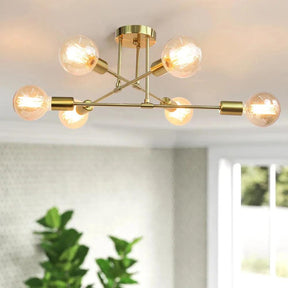 Lustre Para Sala Moderno Dourado 6 Lâmpadas - ForhouseS