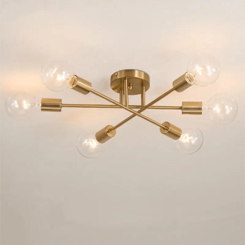 Lustre Para Sala Moderno Dourado 6 Lâmpadas - ForhouseS