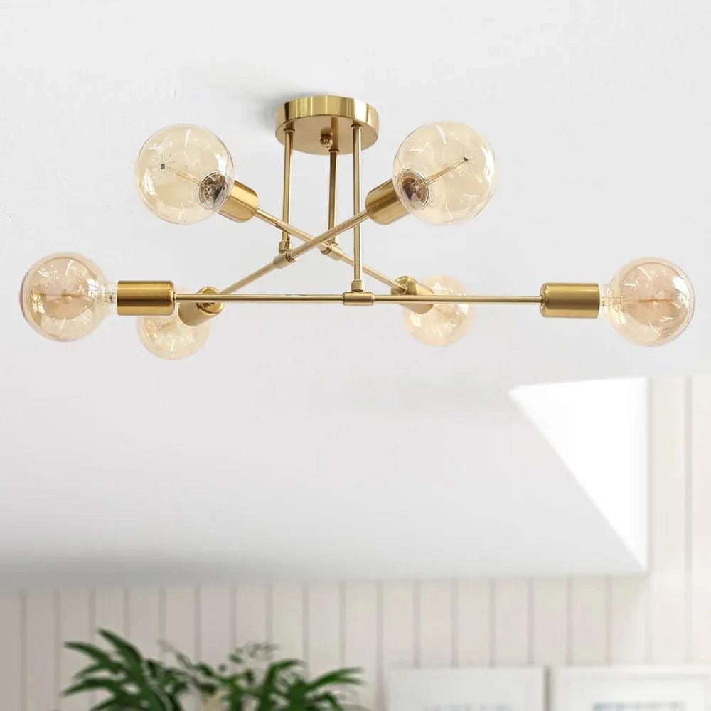 Lustre Para Sala Moderno Dourado 6 Lâmpadas - ForhouseS